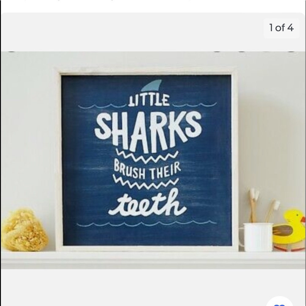 Pottery Barn Kids Little Sharks Brush Their Teeth Wood Wall Mount